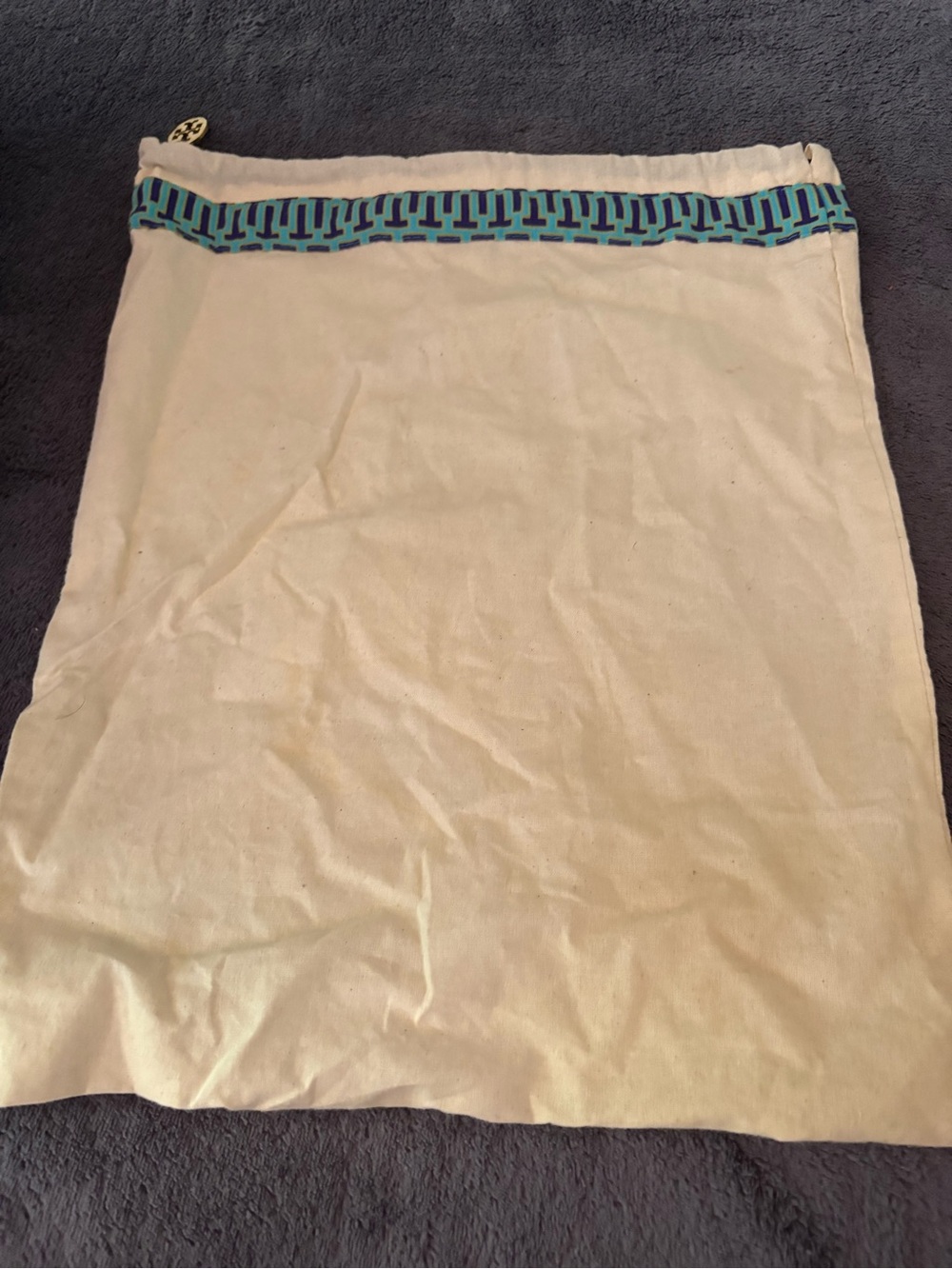 Tory Burch Cream Dust Bag with Blue Trim